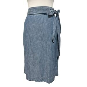 Gap Chambray Skirt Midi Wrap 100% Cotton Belted Women’s Sz Large Blue
